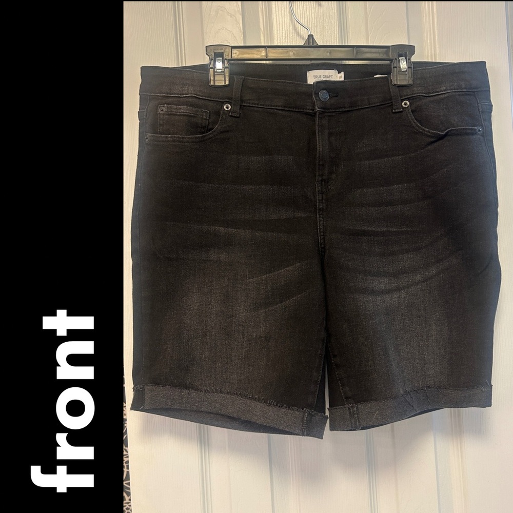True Craft Black Jean Shorts Mid-Length Distressed